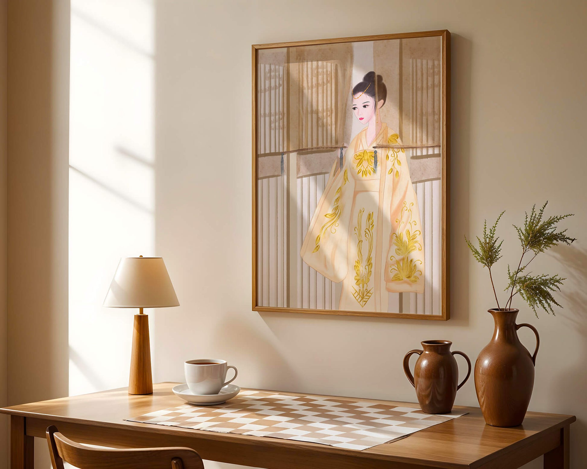 Traditional Chinese attire with gold embroidery and elegant design