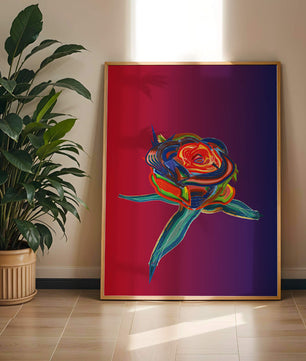 Rosa abstracta vibrante con colores dinámicos sobre fondo degradado