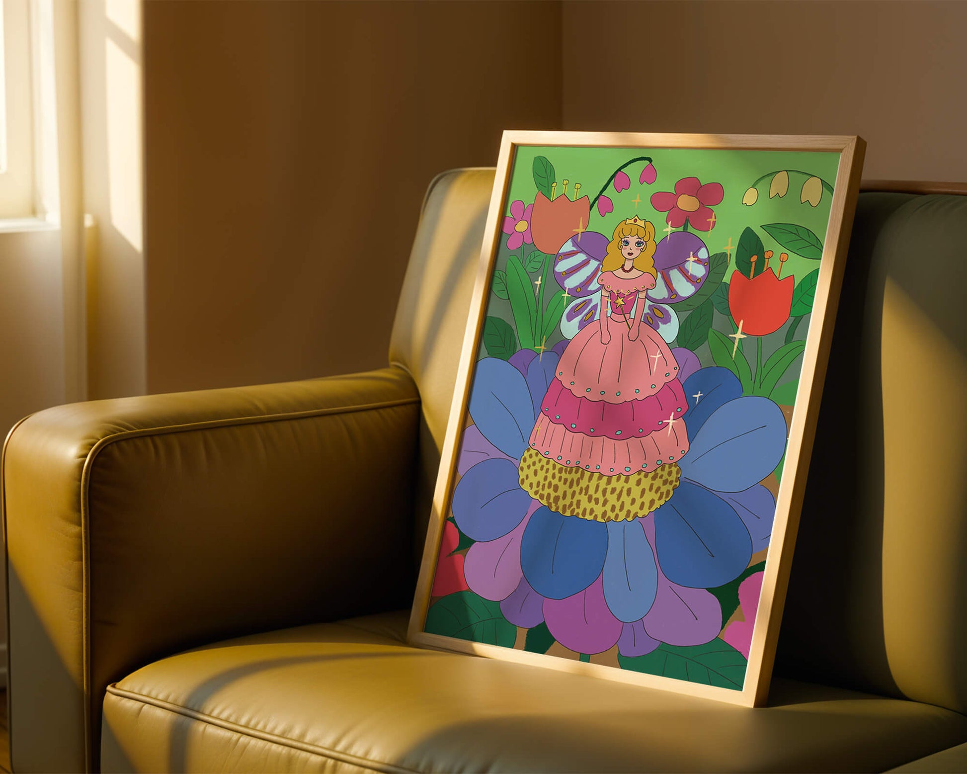 Fairy Princess in Enchanted Garden with Golden Elements