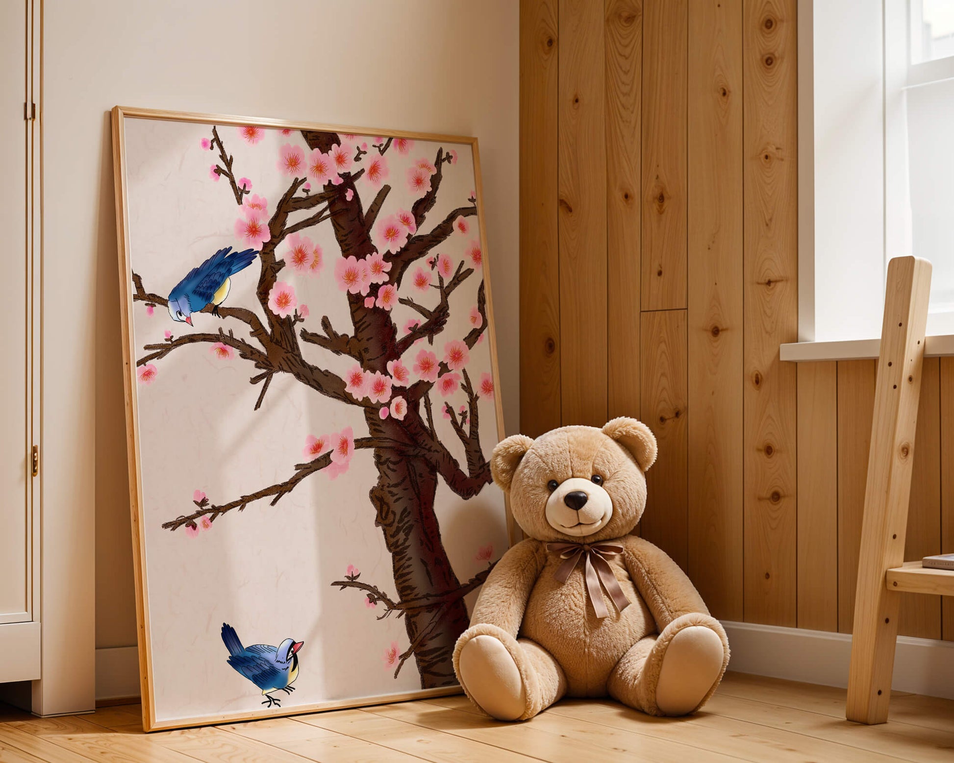 Charming illustration of cherry blossom tree with birds