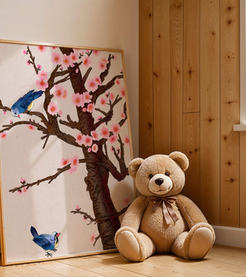 Charming illustration of cherry blossom tree with birds