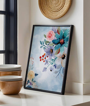 Watercolor floral illustration with vibrant flowers and leaves