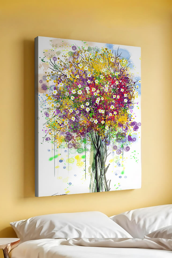 Abstract expressionist floral tree with vibrant colors