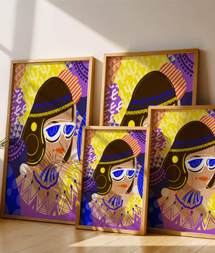 Portrait abstrait coloré avec des motifs géométriques vibrants