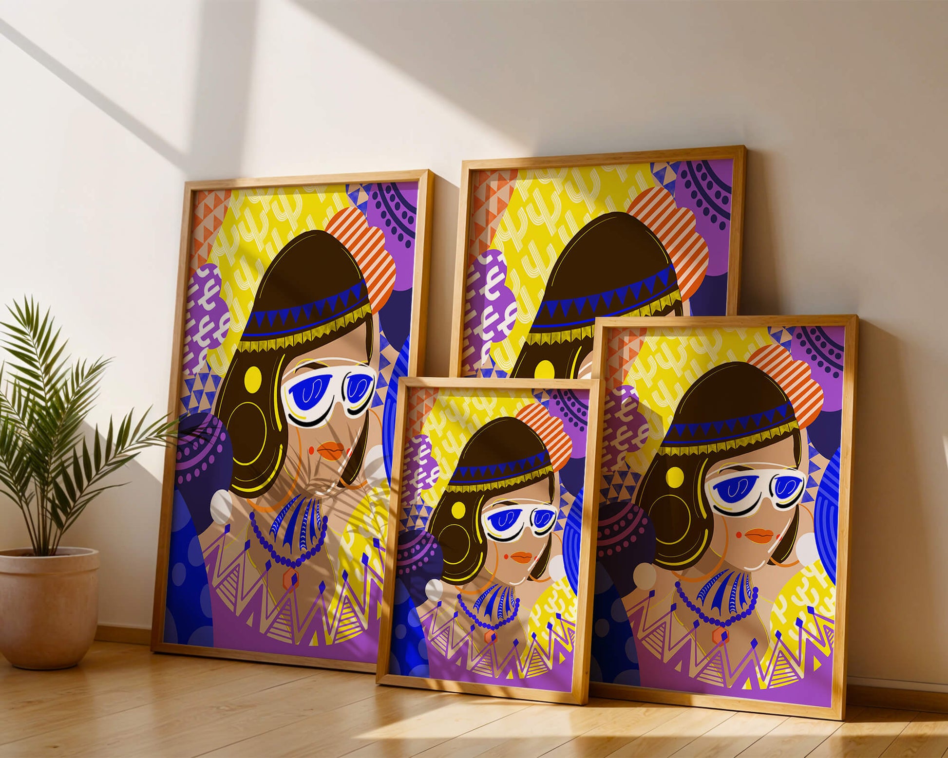 Portrait abstrait coloré avec des motifs géométriques vibrants
