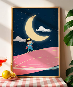Little Prince Standing on Pink Planet under Starry Night Sky - Mi tienda