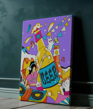 Vibrant Party Scene with DJ and Cartoon Characters