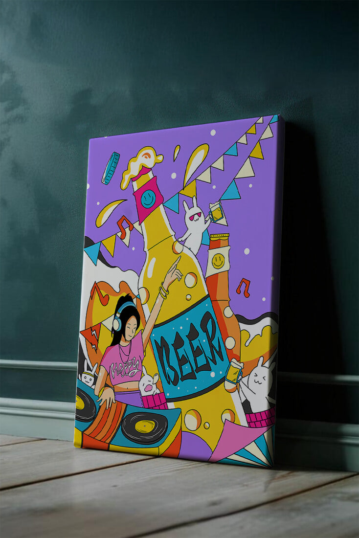 Vibrant Party Scene with DJ and Cartoon Characters