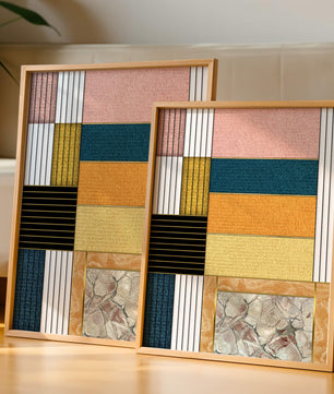Geometric Abstract Art with Textured Blocks and Gold Accents - Mi tienda