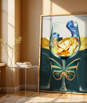 Cristallo con scultura di liquido e arte di farfalla