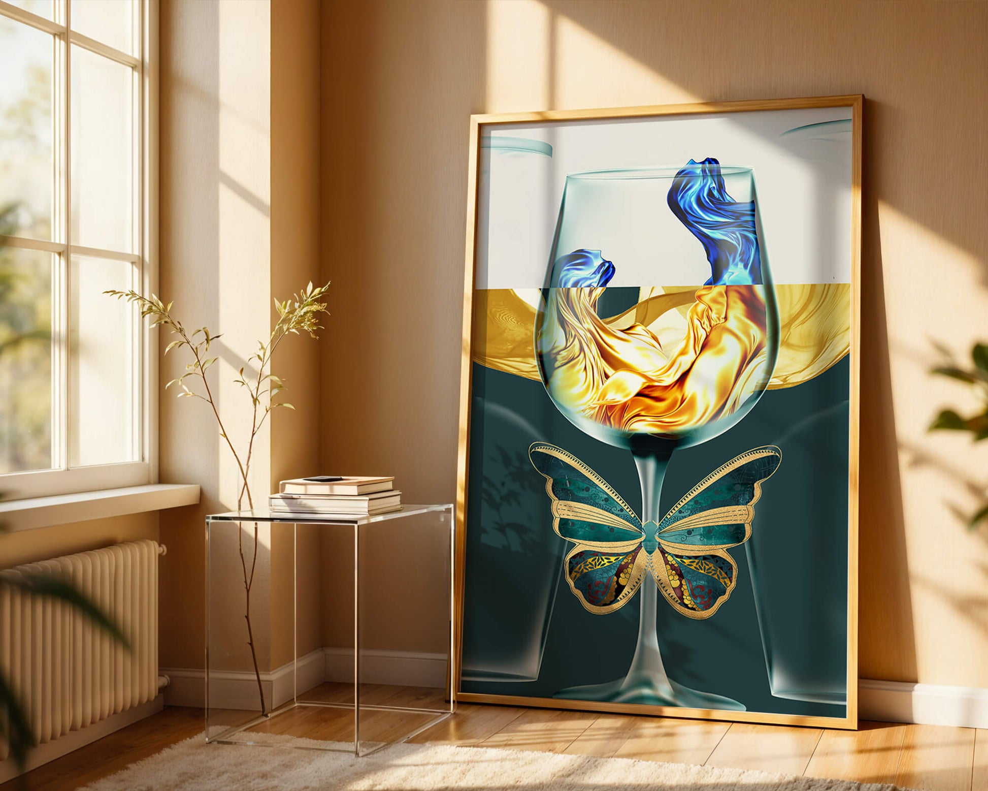Cristallo con scultura di liquido e arte di farfalla