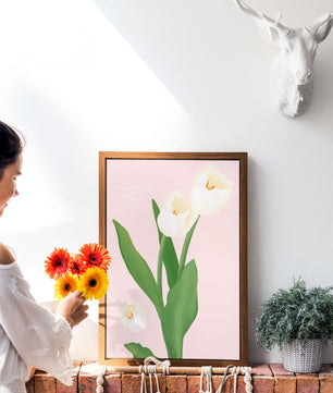 Elegant white tulips illustration on pastel background