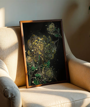 Elegantes Chrysanthemen-Design mit goldenen Akzenten