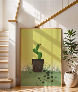 Illustration of a potted cactus with flower on soft background