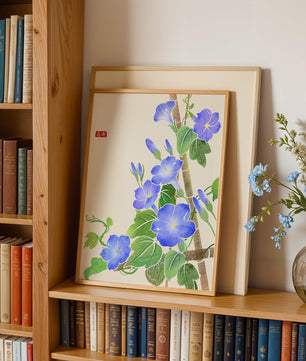 Obra floral delicada con glorias matutinas azules vibrantes