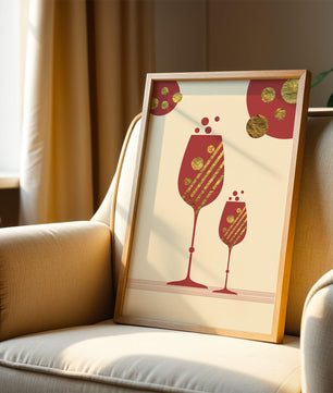 Stylish wine glasses with gold accents and a festive theme