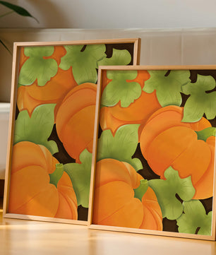 Colorful Pumpkin Pattern With Green Leaves