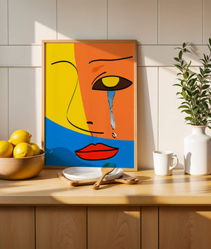 Colorido arte de rostro abstracto con lágrima en estilo moderno