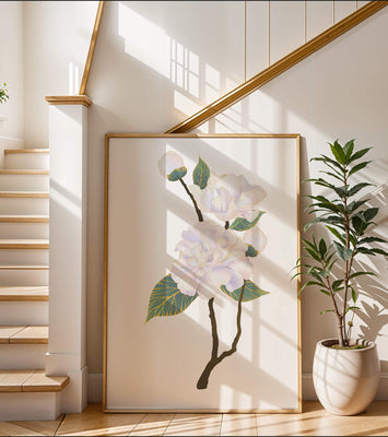 Delicate blooming flowers with lush leaves in elegant design