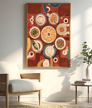 Colorful Chinese cuisine on a dining table with traditional dishes
