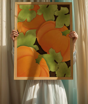 Colorful Pumpkin Pattern With Green Leaves