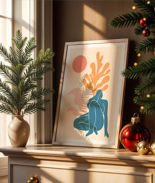 Abstract Nude Figure in Minimalist Design with Botanical Elements - Mi tienda