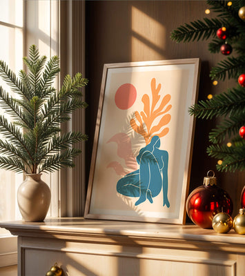 Abstract Nude Figure in Minimalist Design with Botanical Elements