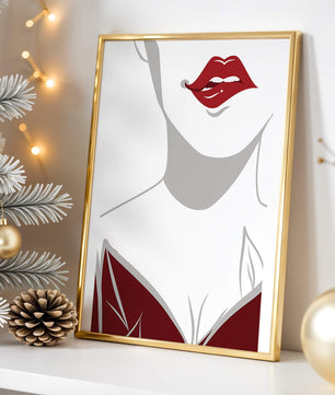 Minimalist Art with Red Lips and Elegant Dress - Mi tienda
