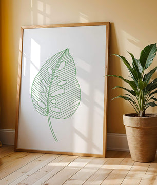 Detailed Green Leaf Line Drawing Art - Mi tienda