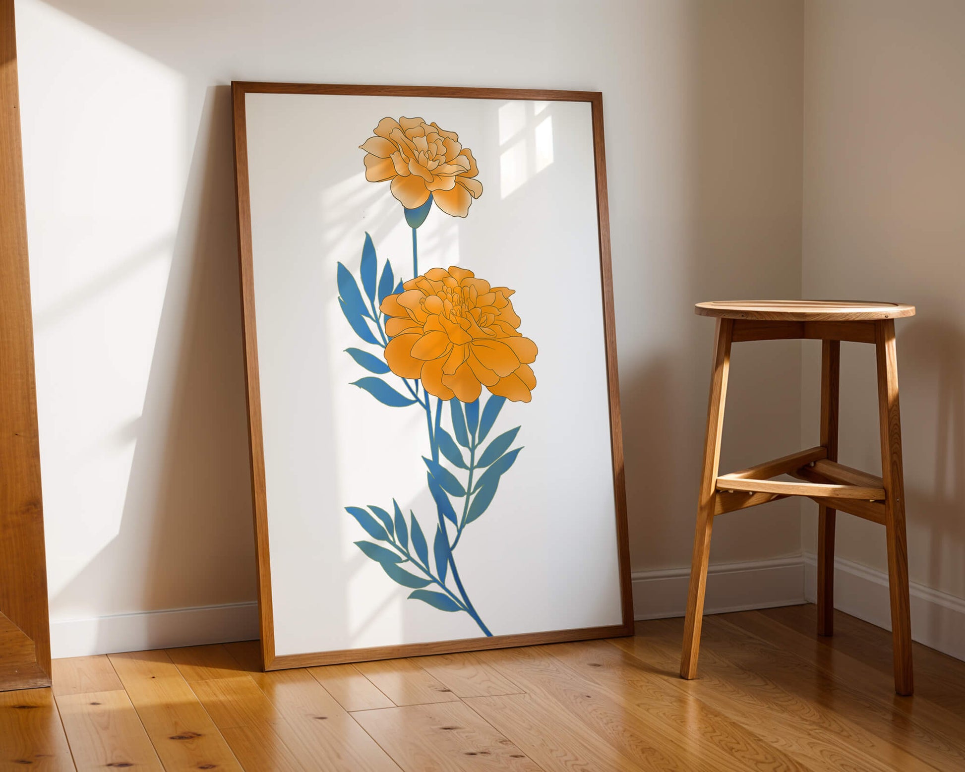 Elegante Illustration lebendiger Ringelblumen auf grünem Hintergrund
