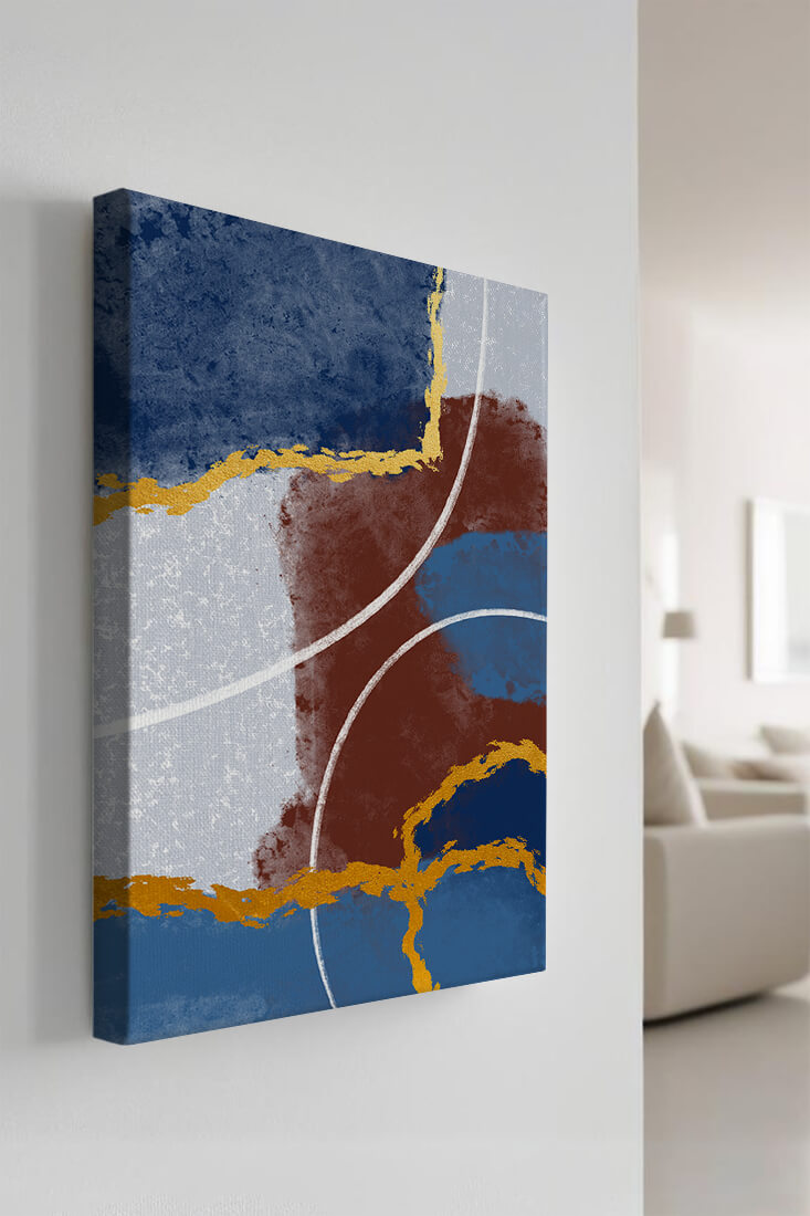 Abstract painting with gold accents and geometric elements