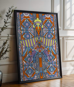 Oiseau géométrique coloré avec motifs détaillés
