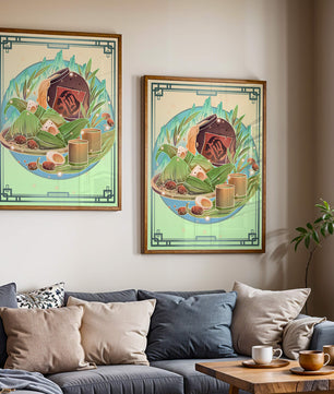 Traditional Chinese food illustration with festive elements