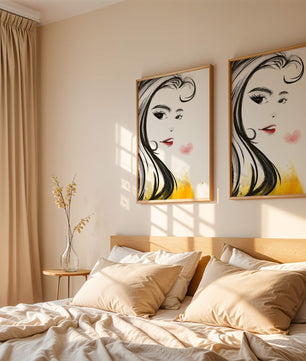 Dibujo de retrato elegante con labios rojos y motivo de corazón
