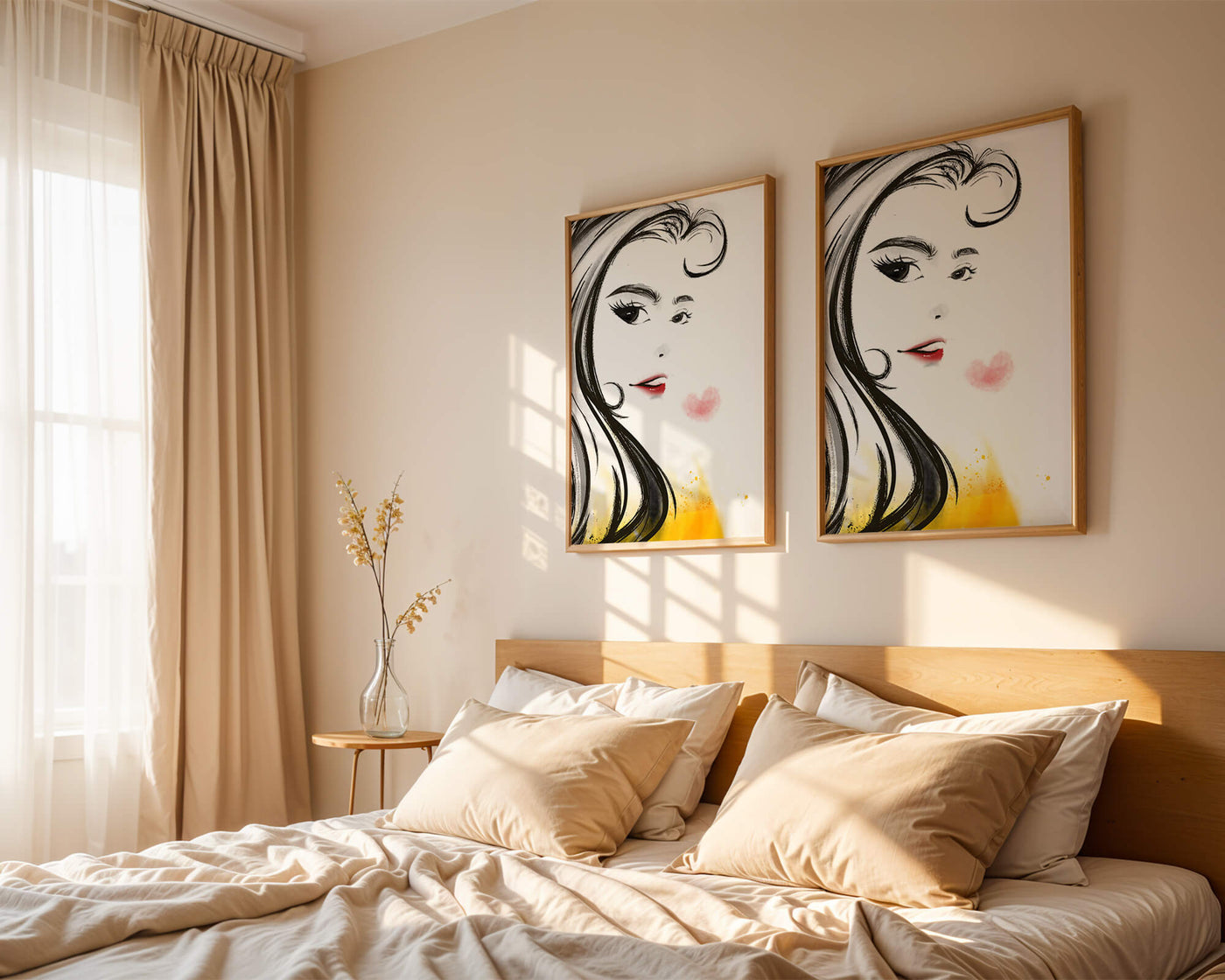 Elegant portrait sketch with red lips and a heart motif