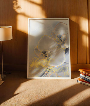 Delicate floral art with gold accents and abstract background