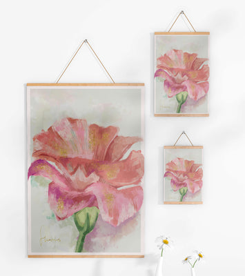 Beautiful pink flower painting with golden accents