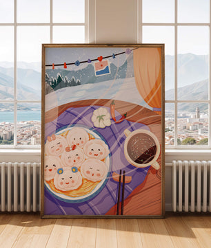 Charming Dumpling Faces on a Cozy Winter Table with Mountain View - Mi tienda