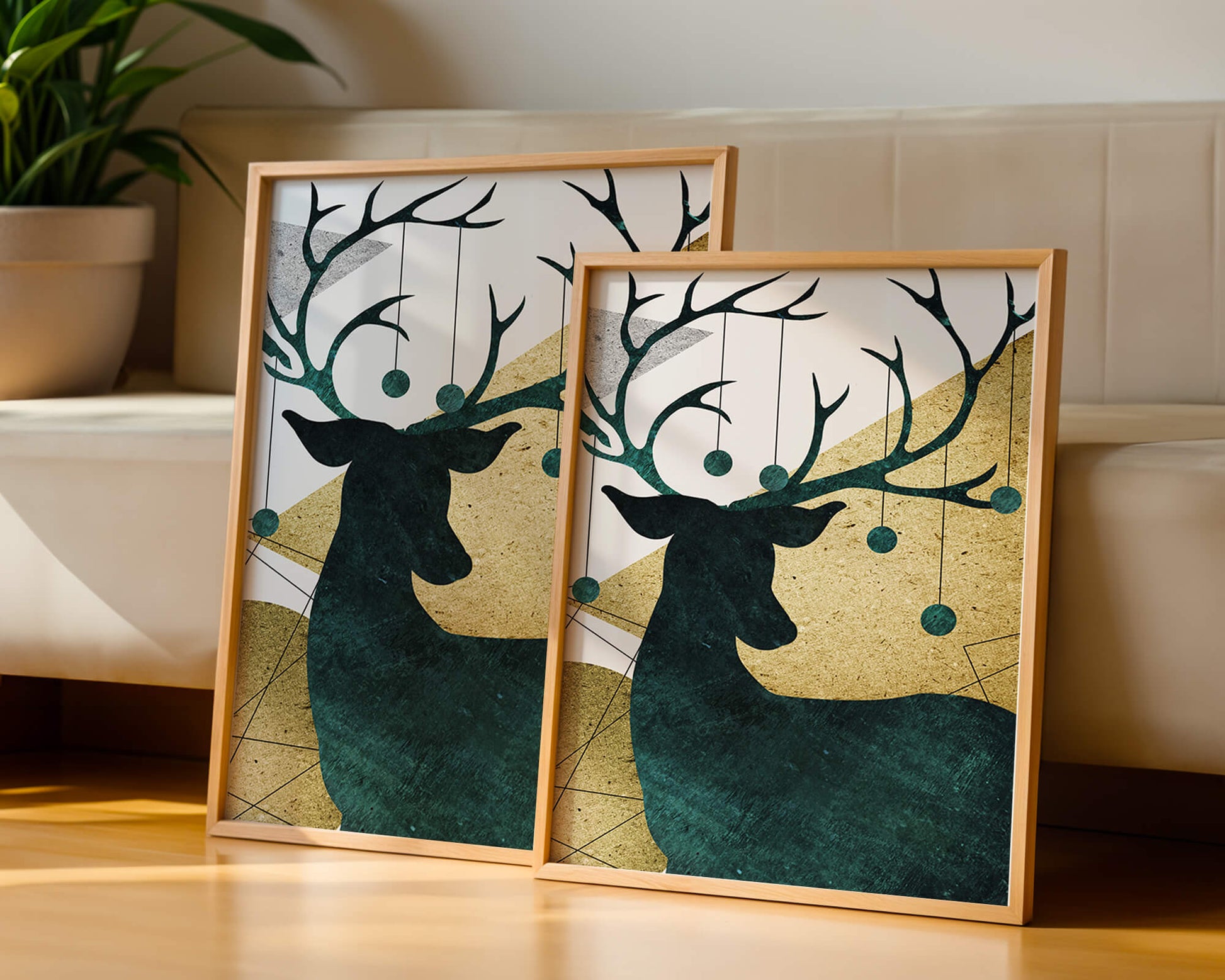 Silhouette of a Deer with Abstract Gold and Green Background