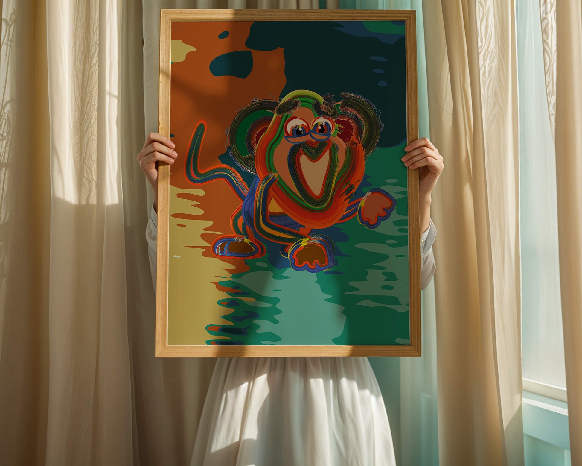 Ilustración abstracta y colorida de un mono con pinceladas audaces