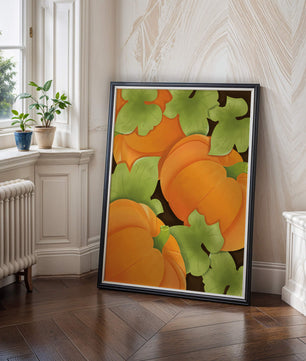 Colorful Pumpkin Pattern With Green Leaves