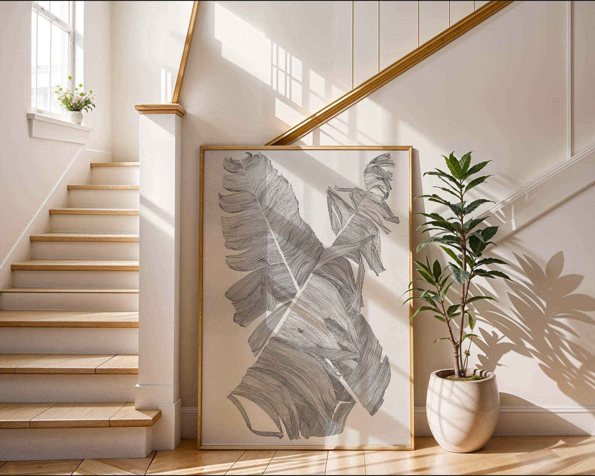 Monochrome Abstract Illustration of Overlapping Leaves