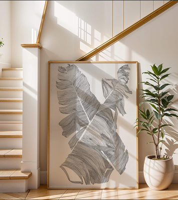 Monochrome Abstract Illustration of Overlapping Leaves