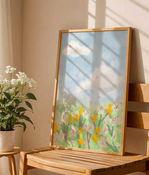 Paysage printanier avec nuages et fleurs