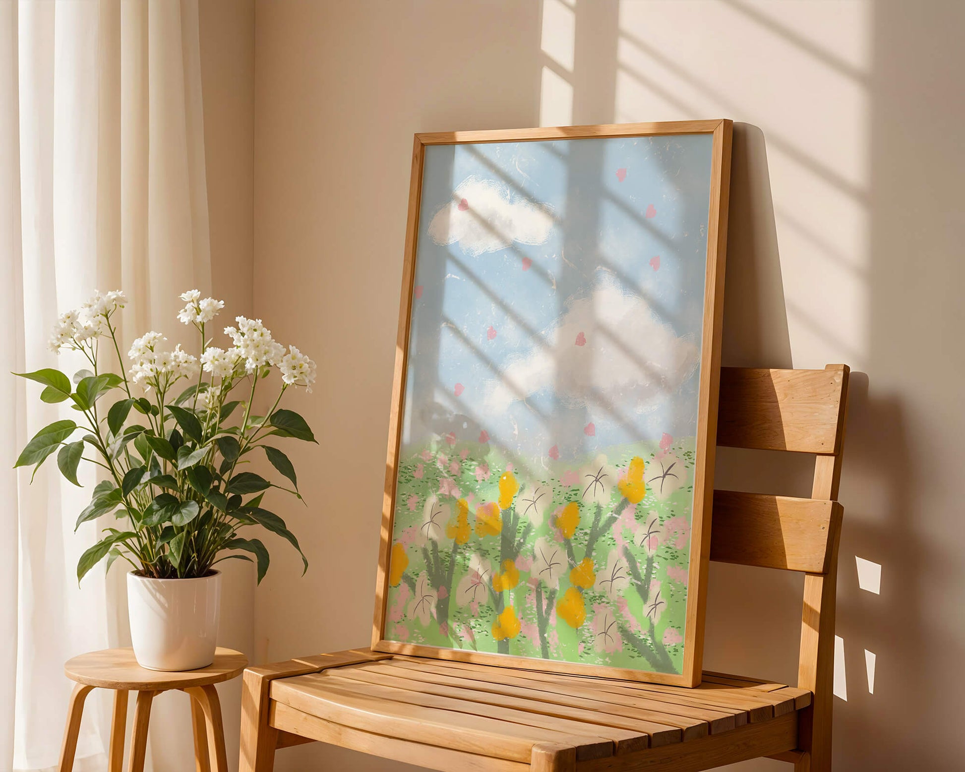 Paysage printanier avec nuages et fleurs