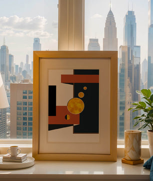 Abstract geometric artwork with golden circles and bold shapes - Mi tienda