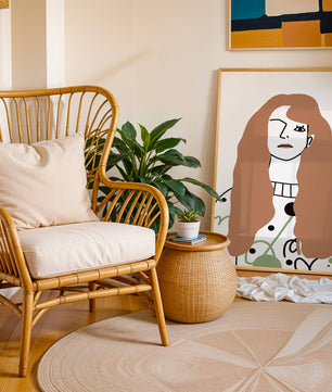 Minimalist Portrait of a Woman with Long Hair and Abstract Design Elements - Mi tienda