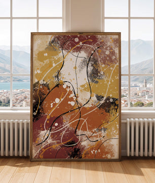Pieza de arte abstracto colorida con trazos y salpicaduras audaces