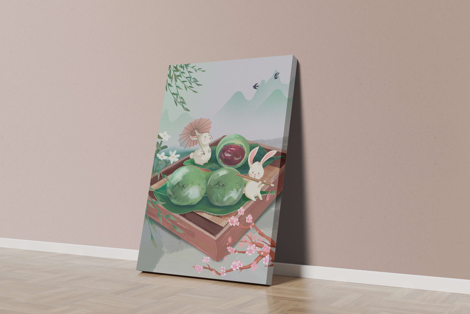 Charming Hasen mit Mochi und Berglandschaft