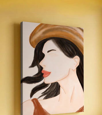 Stylized portrait of a woman in a hat with flowing hair